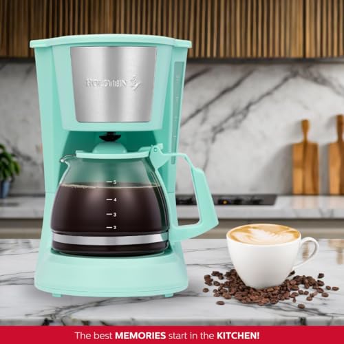 Holstein Housewares - 5 Cup Drip Coffee Maker - Convenient and User Friendly with Permanent Filter, Borosilicate Glass Carafe, Water Level Indicator, Auto Pause /Serve and Keep Warm Functions, Teal