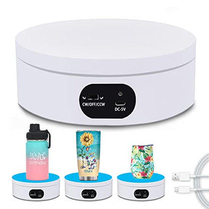 YVV Turner Cup Rotating Display Stand for Epoxy Glitter Tumbler, 360 Degree Automatic Mute Rotating Turntable for Photography Products Tumbler Making Supplies Spinner 4.72 * 1.77in Motorized Rotation