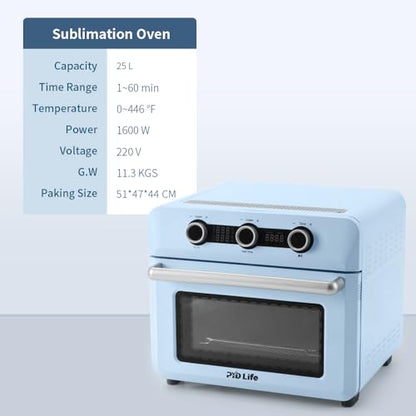 PYD Life Sublimation Oven Machine 25 L 110 V 1600 W Light Blue Convection Oven for Sublimation Blanks Mugs Tumblers Cups Water Bottles Bulk Printing