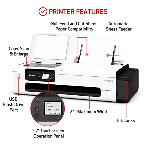 Canon imagePROGRAF TC-20M 24" Large Format Poster & Plotter Printer - Scanner Included - Enlarge Copies - Compact - Automatic Roll & Cut Sheet Paper Feeder, Ships with 280ml of Ink - USB, Wi-Fi, LAN