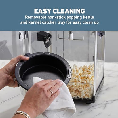 West Bend Stir Crazy Movie Theater Popcorn Popper, Gourmet Popcorn Maker with Nonstick Popcorn Kettle, Measuring Tool and Scoop , 4 Qt, Blue