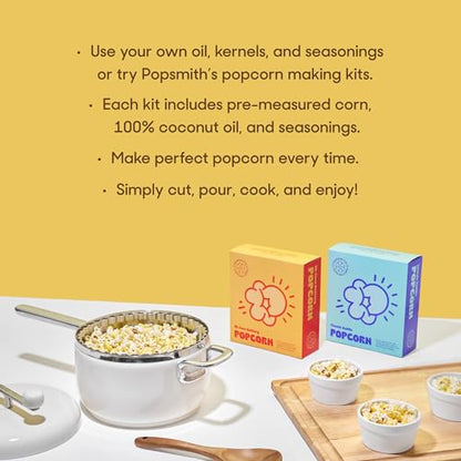 Popsmith Popcorn Popper in Butter - 6 Quart Stovetop Popcorn Machine - Stainless Steel Popcorn Maker Compatible with All Stovetops