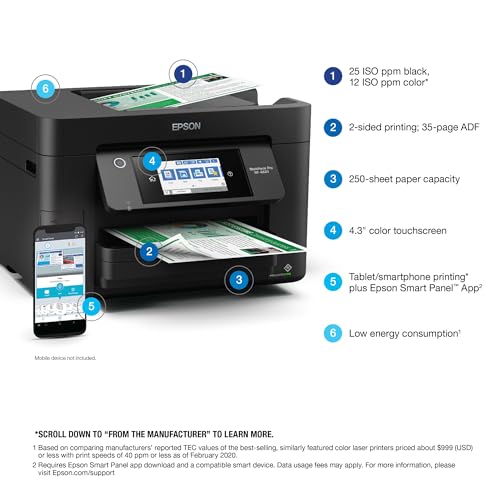 Epson Workforce Pro WF-4830 Wireless All-in-One Printer with Auto 2-Sided Print, Copy, Scan and Fax, 50-Page ADF, 500-sheet Paper Capacity, and 4.3" Color Touchscreen, Works with Alexa, Black, Large