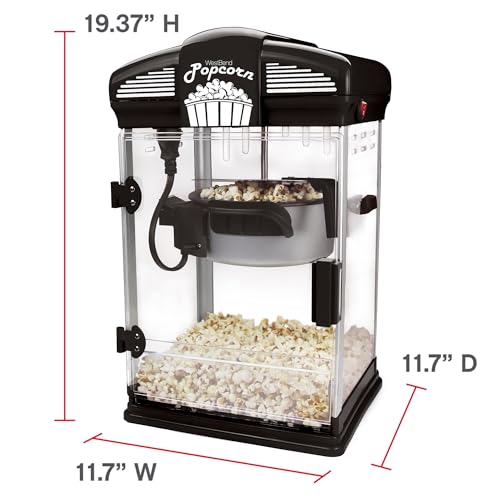 West Bend Stir Crazy Movie Theater Popcorn Popper, Gourmet Popcorn Maker with Nonstick Popcorn Kettle, Measuring Tool and Scoop , 4 Qt, Blue