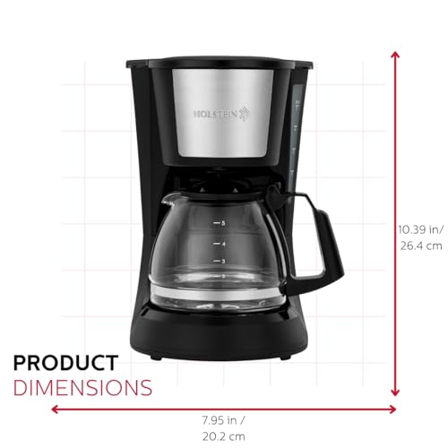 Holstein Housewares - 5 Cup Drip Coffee Maker - Convenient and User Friendly with Permanent Filter, Borosilicate Glass Carafe, Water Level Indicator, Auto Pause /Serve and Keep Warm Functions, Teal