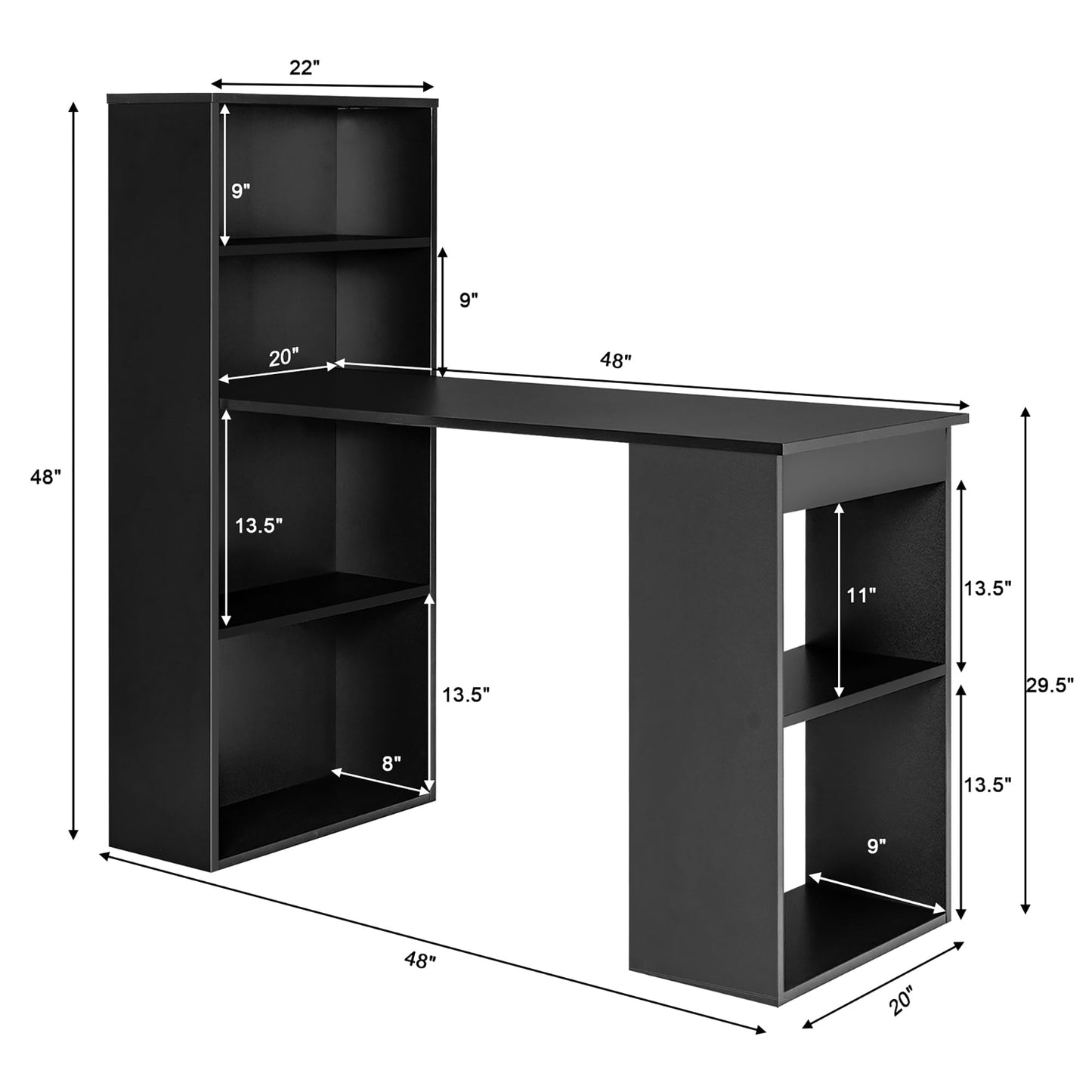 Computer Desk Writing Workstation Office W/6-Tier Storage Shelves Black
