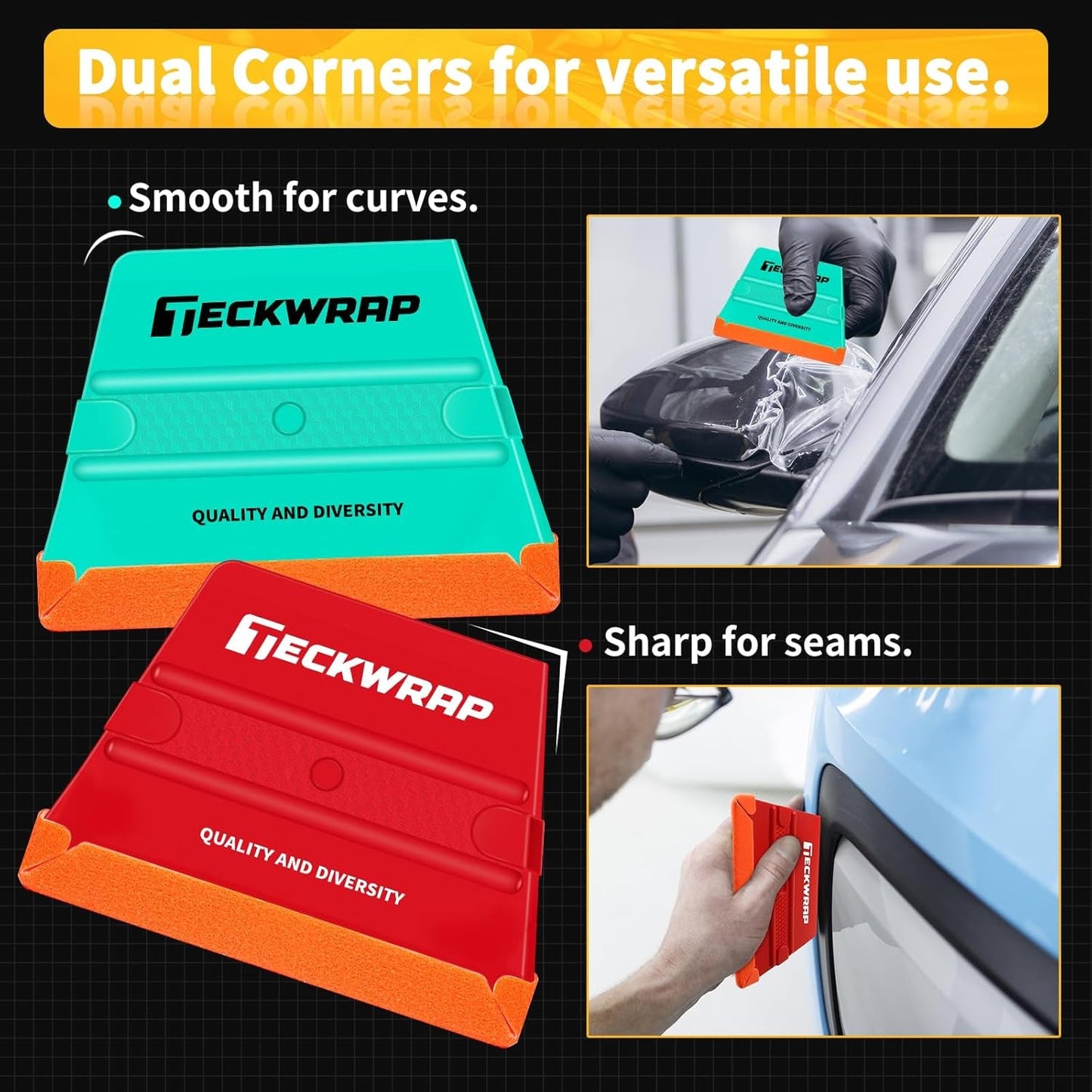 Felt Squeegee for Vinyl Wrap, Pro Car Wrap Tool Kit with 3 Hardness Levels (Soft/Medium/Hard), Trapezoid Shape, Premium Felt Edge (Yellow 40A / Green 50A / Red 60A)
