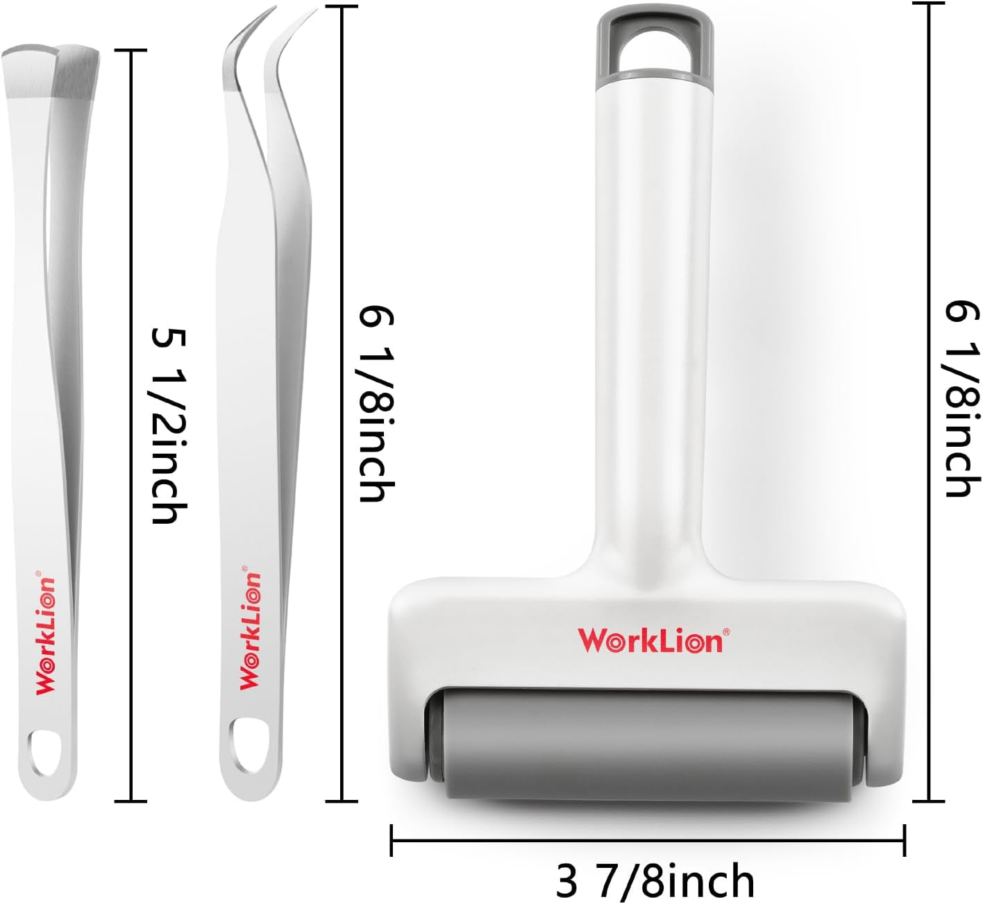 Brayer Roller & Mat Tweezers Remover Set:Worklion Brayer for Cricut/Silhouette/Brother Printmaking and Crafts Stamping, plus Two Functioned Tweezers Perfect for Fabric, Vinyl, Iron-On, Foil, and Paper