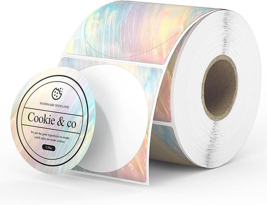 MUNBYN 2 Inch round Shell Texture Thermal Labels, Waterproof Circle Stickers for Small Business, 500 Labels/Roll (Colorful)