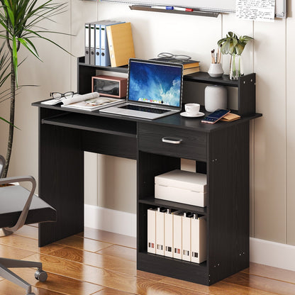Wood Computer Desk Office Black Laptop PC Work Table Home Drawer & Keyboard Tray