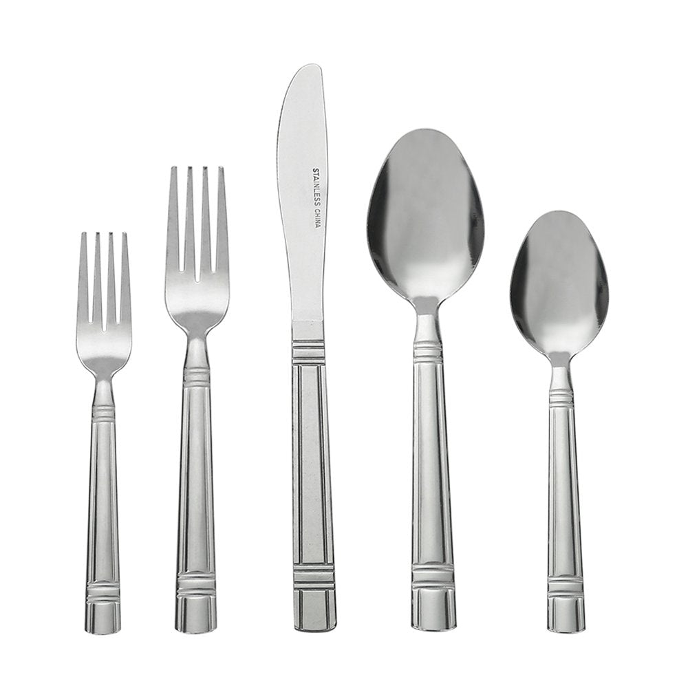 49 Piece Elena Stainless Steel Flatware and Organizer Tray Value Set Silver, Service for 8