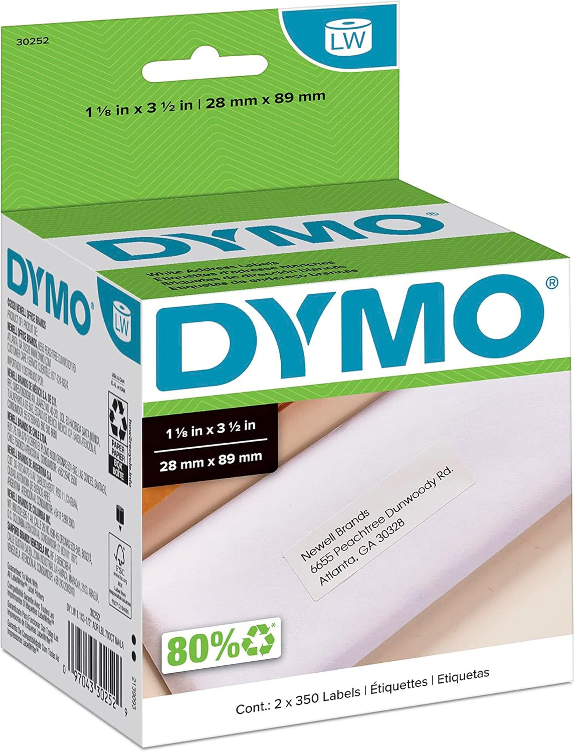 DYMO Authentic LW White Mailing Address Labels DYMO Labels for Labelwriter Label Printers 1-1/8" X 3-1/2" 2 Rolls of 350 (700 Total)