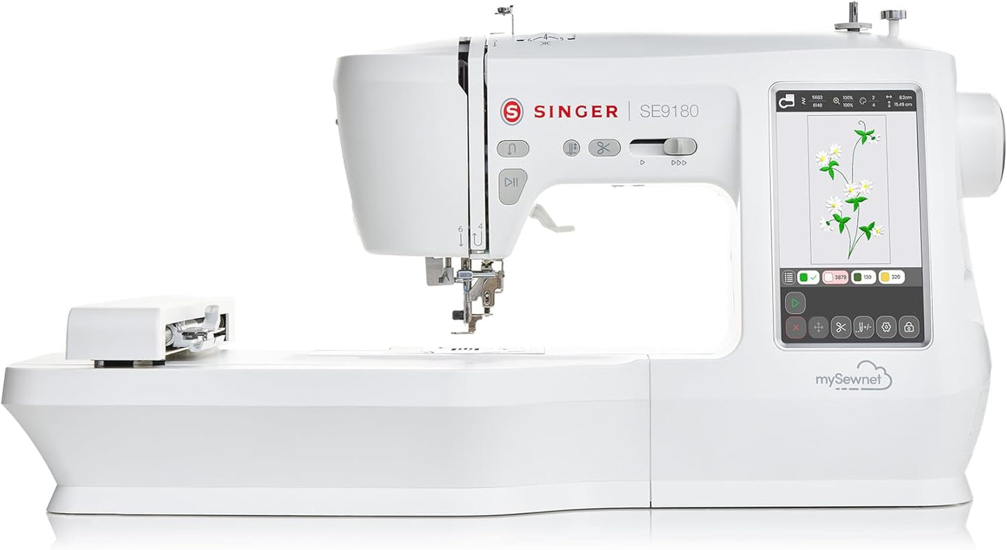 SINGER SE9180 Sewing & Embroidery Machine | 250 Built-In Stitches, 150 Embroidery Designs, 10 Fonts, 1-Step Buttonhole, 7" Touchscreen, Automatic Needle Threader & Wifi Connectivity