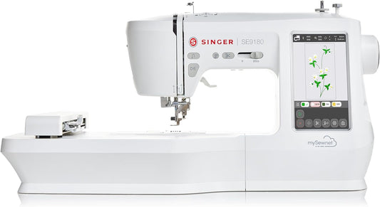 SINGER SE9180 Sewing & Embroidery Machine | 250 Built-In Stitches, 150 Embroidery Designs, 10 Fonts, 1-Step Buttonhole, 7" Touchscreen, Automatic Needle Threader & Wifi Connectivity