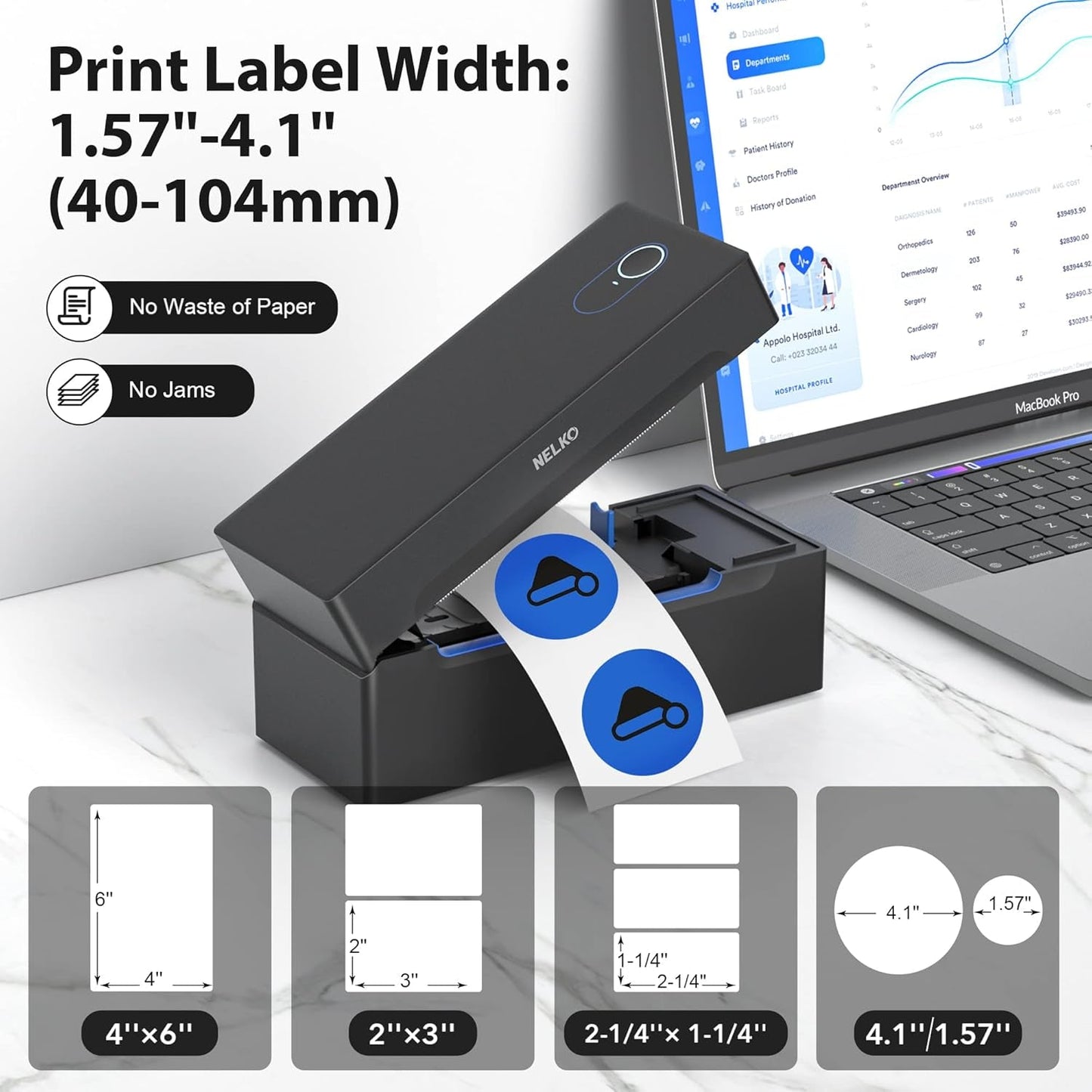 Nelko Bluetooth Thermal Shipping Label Printer, Wireless 4X6 Shipping Label Printer for Small Business, Support Android, Iphone and Windows, Widely Used for Amazon, Ebay, Shopify, Etsy, USPS