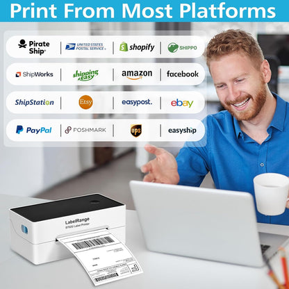 Ecommerce Shipping Label Printer, Thermal 4X6 Label Printer, 300 DPI, Bluetooth & USB, Compatible with Ios, Android, Windows, USPS, Pirate Ship, Shippo, Amazon, Ebay, Shopify