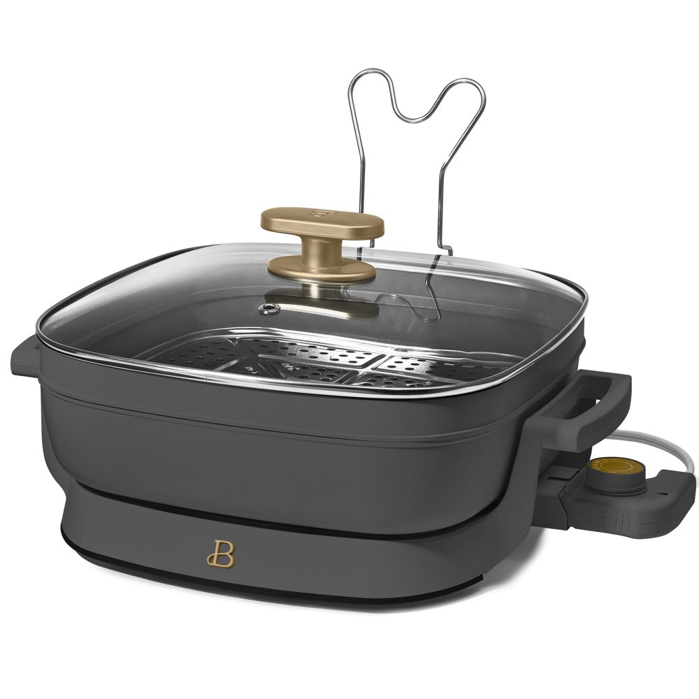 5 in 1 Electric Skillet - Expandable up to 7 Qt with Glass Lid, Oyster Grey by Drew Barrymore