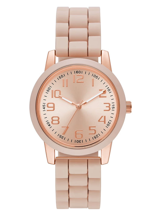 Time & Tru Women'S Wristwatch: Rose Gold Case, Blush Bezel, Easy Read Dial, Silicone Strap (FMDOTT072)