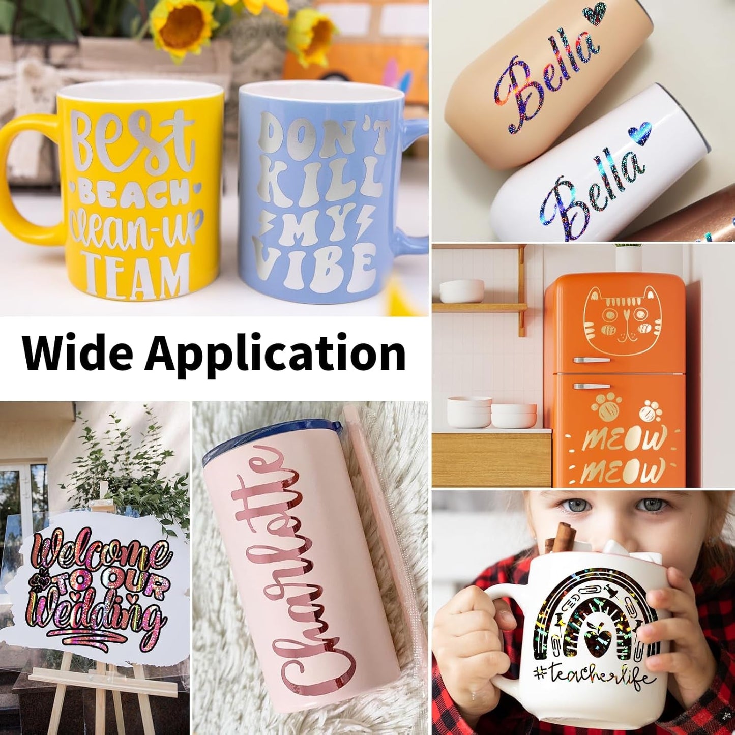 Holographic Permanent Vinyl Bundle, 12" X 10" 12 Sheets Rose Gold, Gold and Silver Permanent Adhesive Vinyl for DIY Sticker, Home and Car Decor,