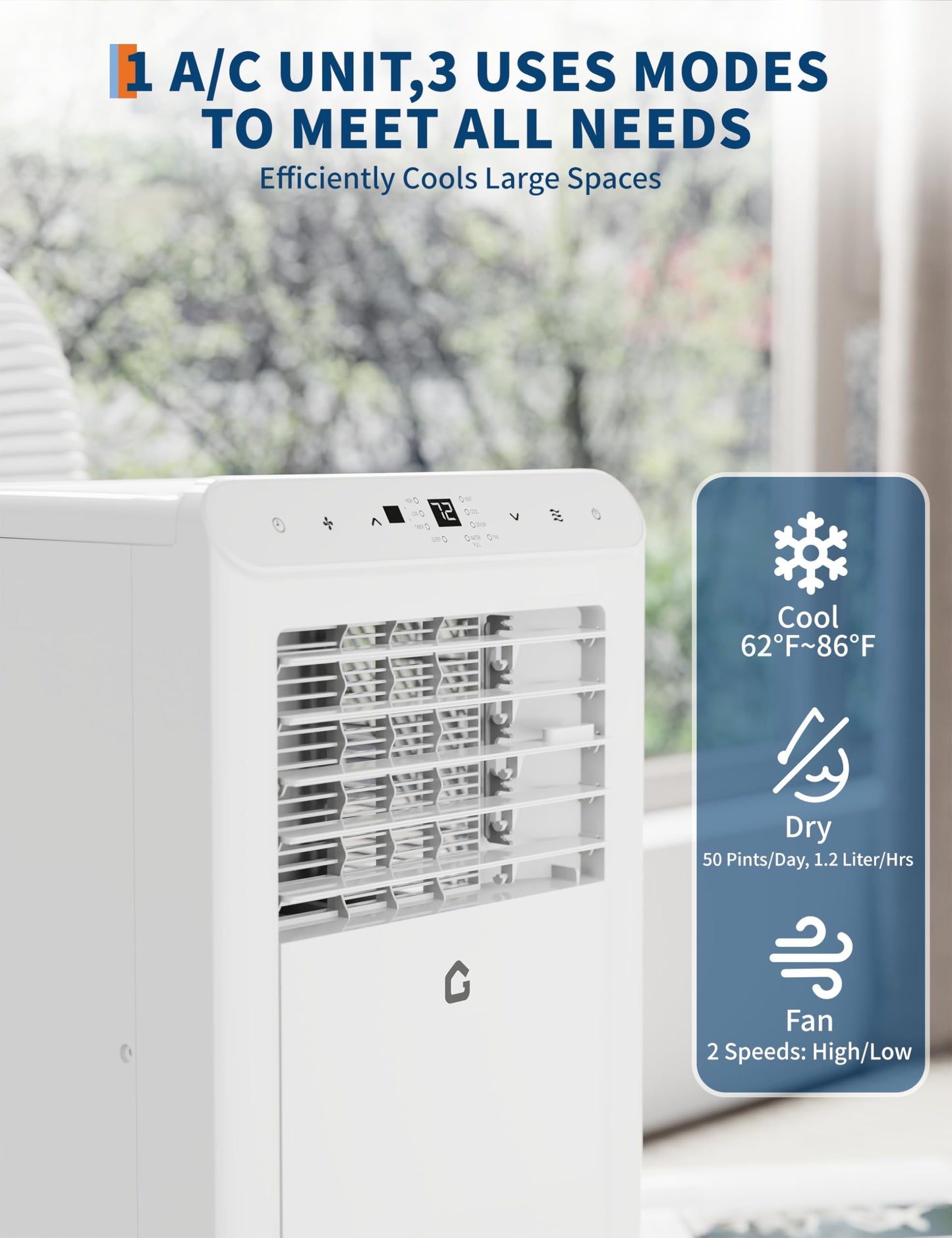 Portable Air Conditioner, 8000 BTU for Rooms up to 350 Sq. Ft. 4 Modes with Remote Control Quiet AC, Dehumidifier, Fan Includes Window Installation Kit, 24-Hour Timer,Sleep Mode,White