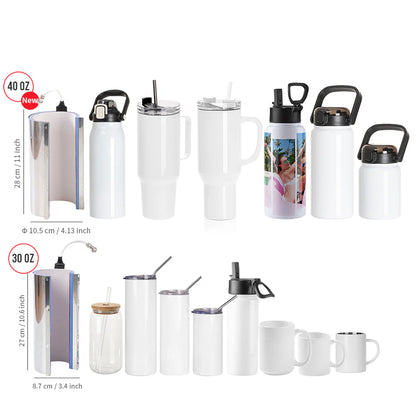 40 OZ 30 OZ Tumbler Heat Press Sublimation Starter Benginers Kit Bundle with Sublimation Tumblers 40 OZ and 20 Oz,Sublimation Tape,And Sublimation Paper