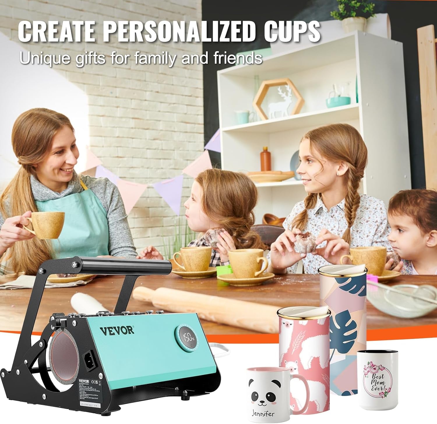 VEVOR Tumbler Heat Press Machine, Tumbler Press for 30OZ 20OZ Sublimation Straight Skinny Tumblers, with Knob Control Temp&Timer Setting for 11-16Oz Mugs, Mug Press with Paper Heat Tape Gloves-Green