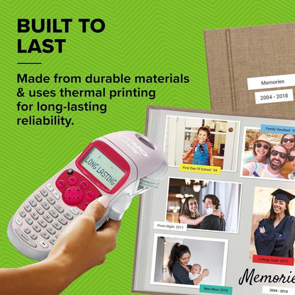 Letratag LT-100H Handheld Label Maker ABC Keyboard Label Printer with Easy-To-Use, 13 Character LCD Screen Great for Home & Office Organisation Pink