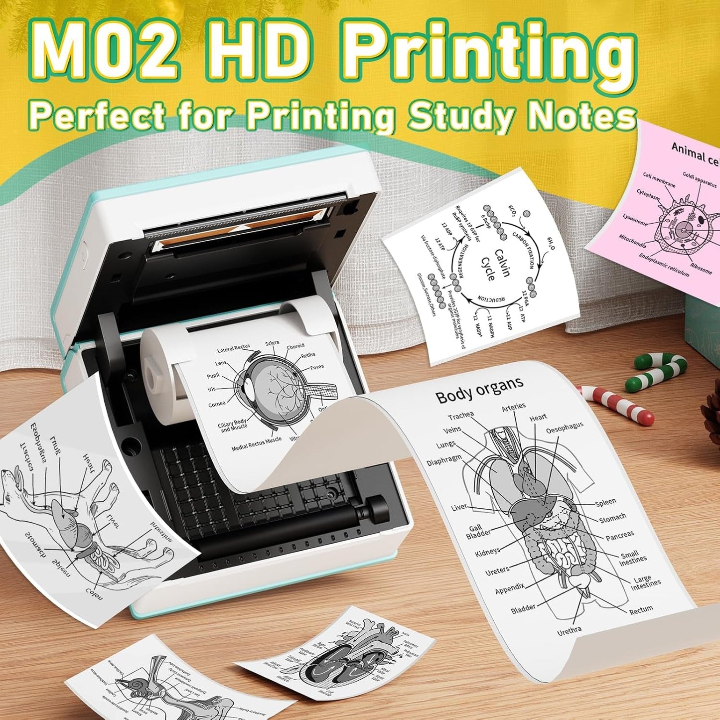 Phomemo Mini Sticker Printer, Mini Printer Sticker Maker Machine M02, Print Pods Pocket Machine for DIY, Study Notes, Diaries, Thermal Small Portable Maker with AI APP for Home/Office/School, Cyan