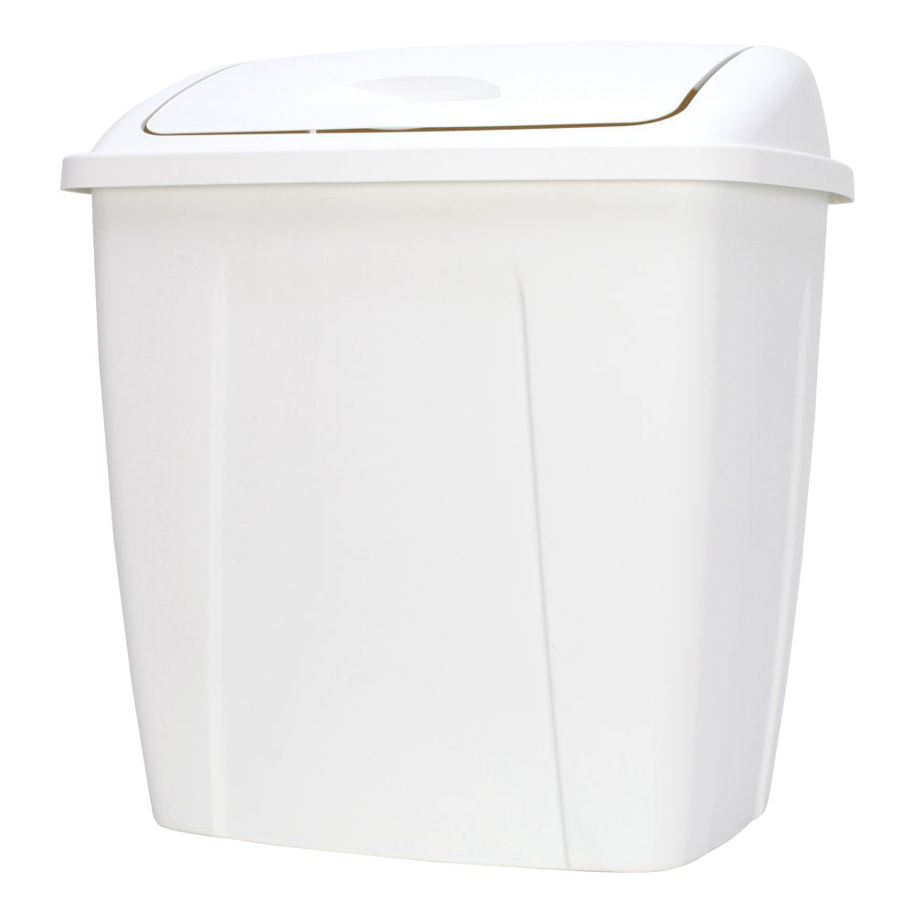 13 Gallon Trash Can, Plastic Swing Top Kitchen Trash Can, White