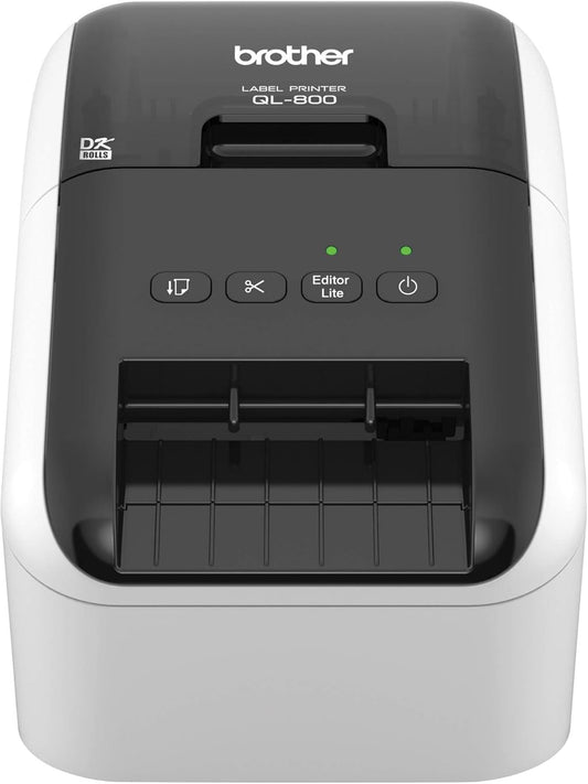 Brother QL-800 High-Speed Professional Printer, Plug & Label Feature, Genuine DK Pre-Sized Labels, Multi-System Compatible – Black & Red Printing Available (Required USB Cable Included)