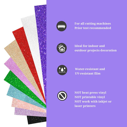 Shimmer Vinyl Glitter Adhesive Sheets for Craft Cutter 12" X 12" 10 Sheets/Pack