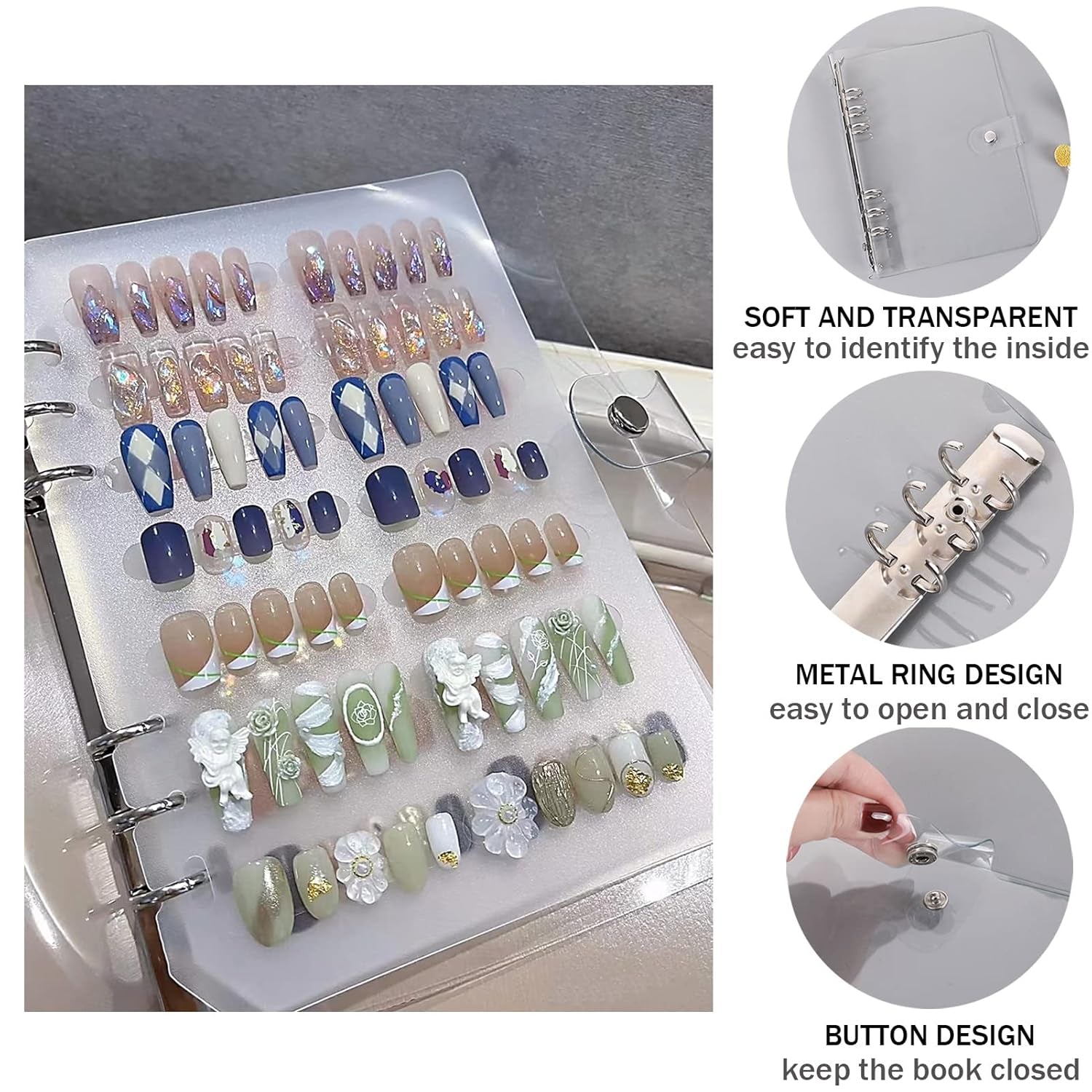 Press on Nail Organizer 10 PCS Clear Empty Press on Nail Storage Press on Nail Packaging for Fake Nail Storage Nail Display Book Nail Salon Press on Nail Supplies Organizer with Nail Tape