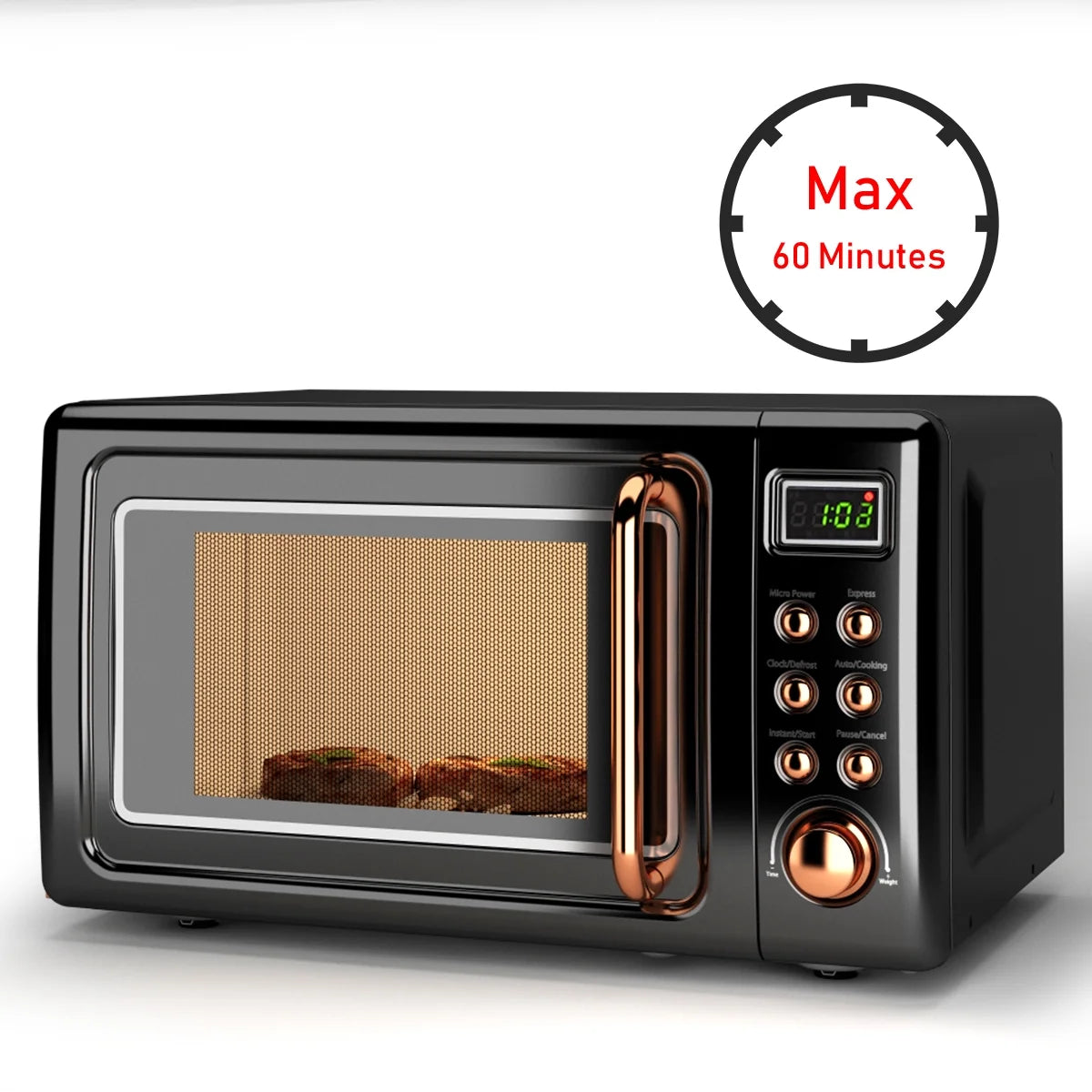 0.7Cu.Ft Retro Countertop Microwave Oven 700W LED Display Glass Turntable Rose Gold
