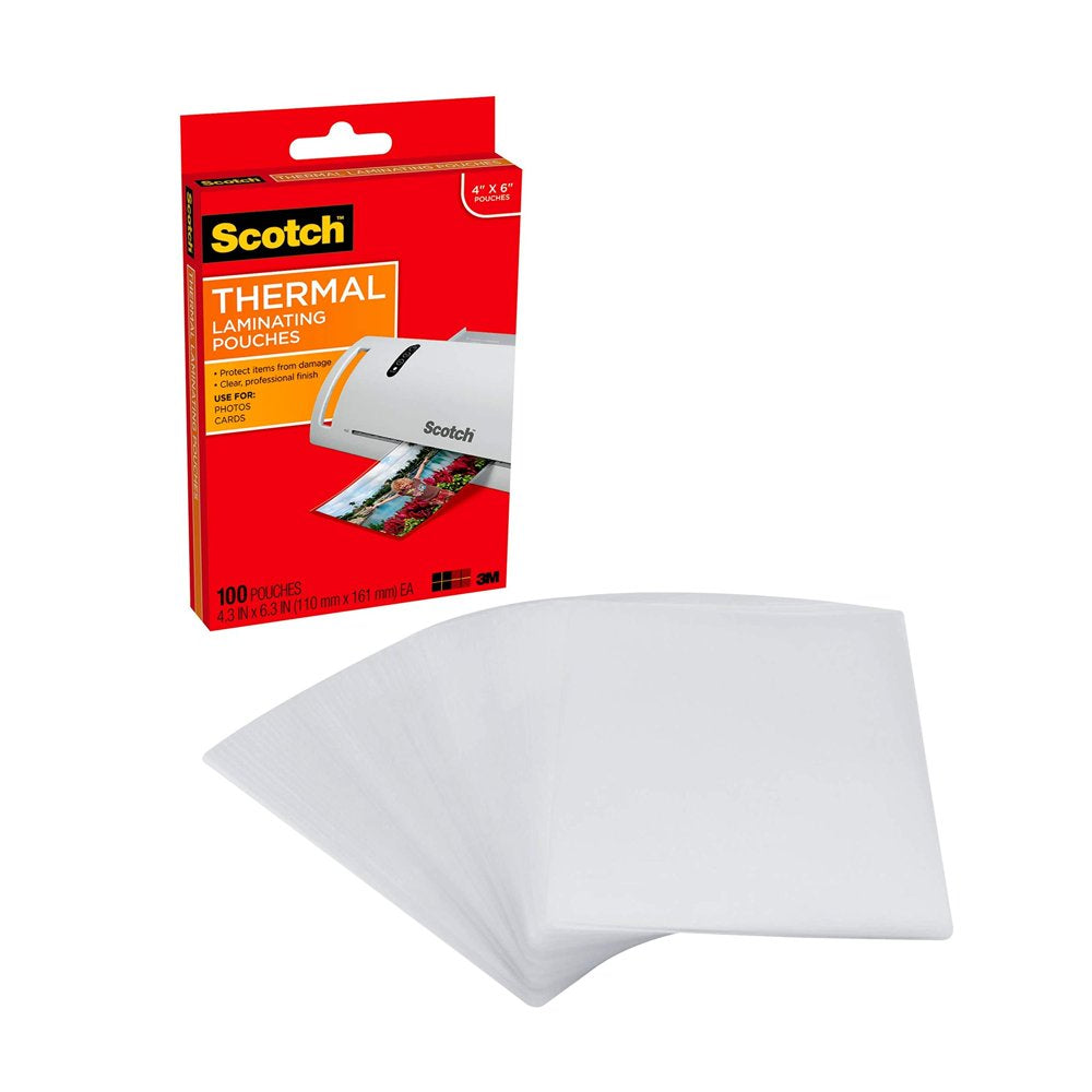 Scotch Thermal Laminating Pouches 4.3" X 6.3" 100 Pouches TP5900-100