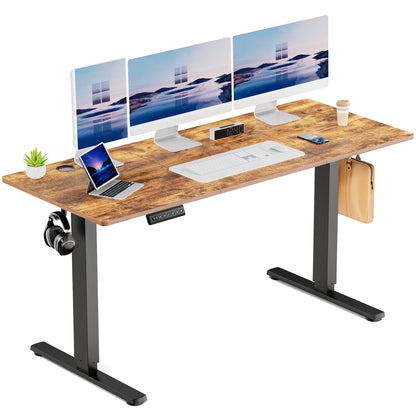 Electric Standing Desk, Height Adjustable Desk, 63 X 24 Inches Ergonomic Stand up Desk with Memory Preset and T-Shaped Metal Bracket for Home Office