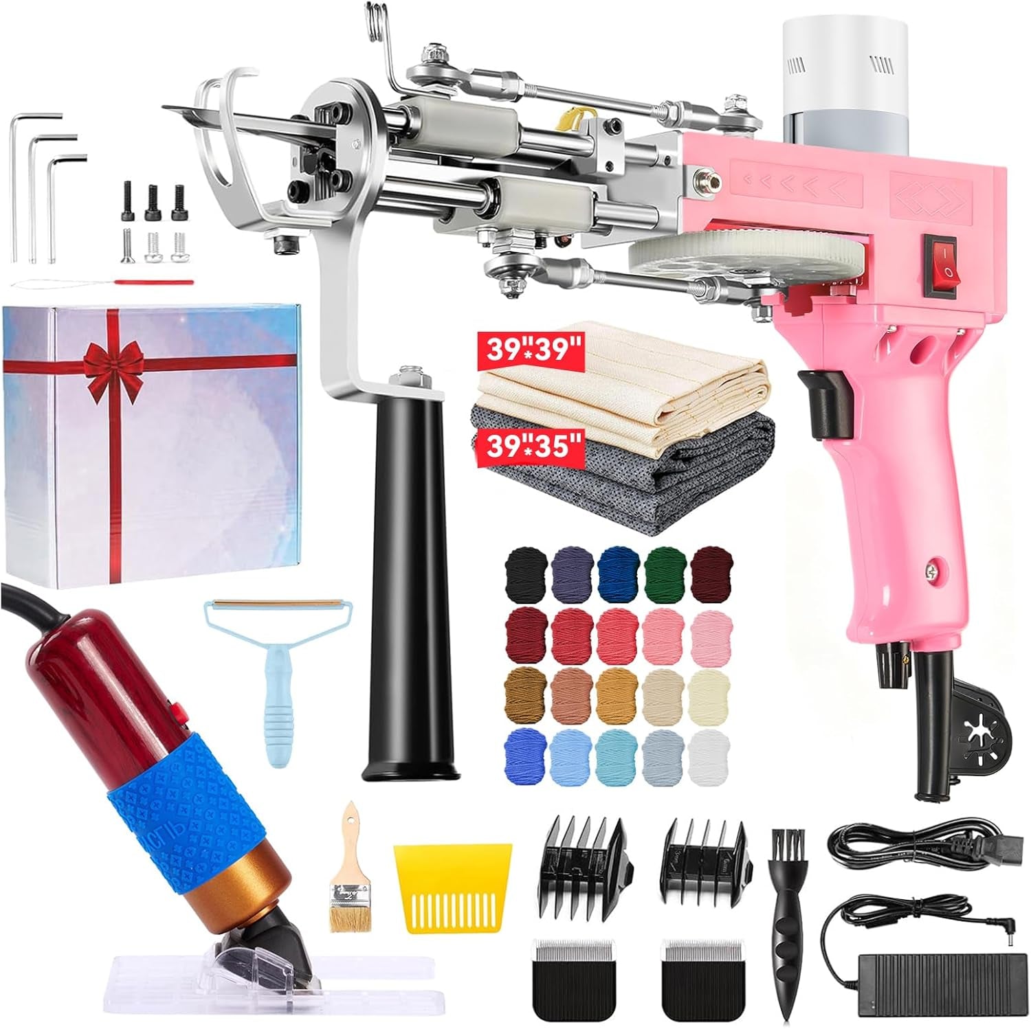 BESGEER Rug Tufting Gun with Carpet Trimmer Kit - Rug Tuft with Tufting Shears, 2 in 1 Cut & Loop Pile Carpet Gun and Carving Clippers, Tufting Machine Kit for Beginners(Baby Pink)