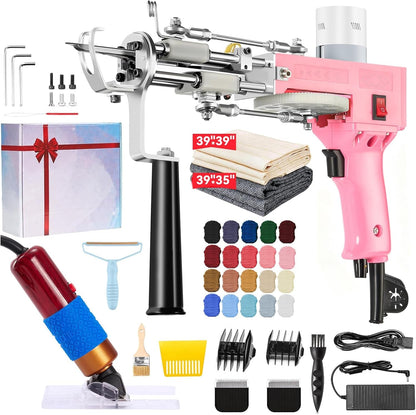 BESGEER Rug Tufting Gun with Carpet Trimmer Kit - Rug Tuft with Tufting Shears, 2 in 1 Cut & Loop Pile Carpet Gun and Carving Clippers, Tufting Machine Kit for Beginners(Baby Pink)