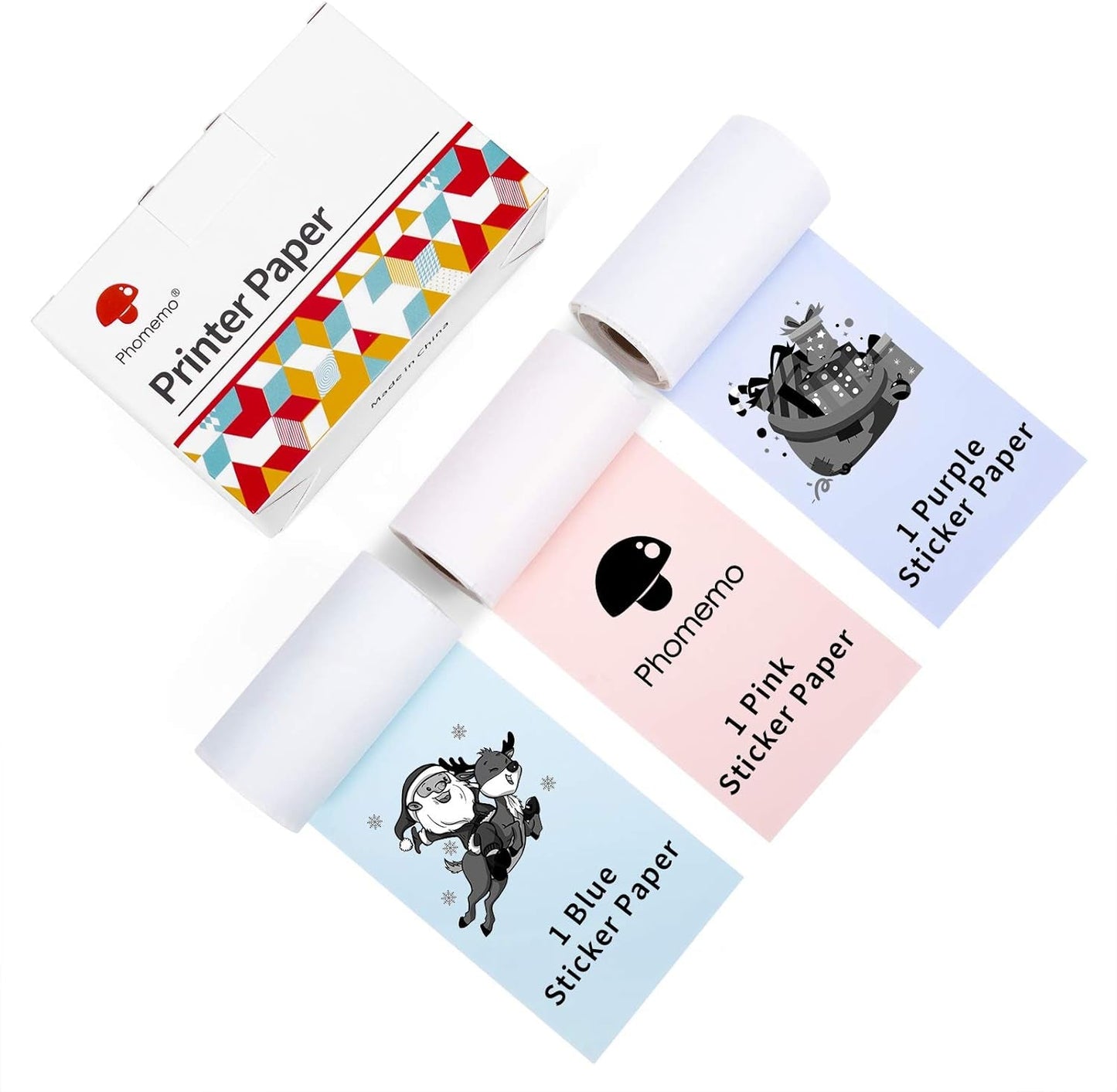 Phomemo Multicolor Self-Adhesive Thermal Paper, Glossy Printable Sticker Paper Label for Phomemo M02/M02 Pro/M02S/P2S/M03/M04S Mini Sticker Printer, 50Mm X 3.5M, Diameter 28Mm, 3-Rolls