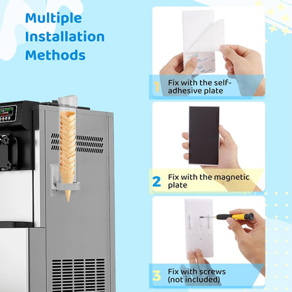 16'' Resturant Ice Cream Cone Dispenser (Commercial), Fit for Most Cone & Waffle Cone on Market, Self Adhesive Wall Mount Cone Holder for Coffee Dounut Store Ice Cream Machine, Easy to Clean (1PCS)