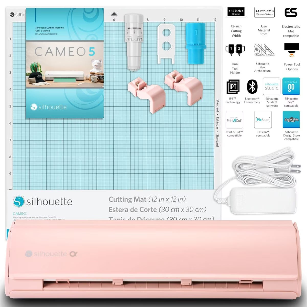 Silhouette Pink Cameo 5Α Alpha W/ Advanced Blade Pack, 38 Oracal Sheets, HTV