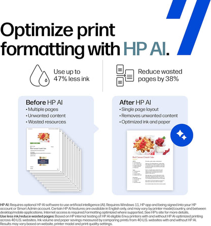 HP Envy 6555 Wireless All-In-One Color Inkjet Printer, Print, Scan, Copy, Duplex Printing Best-For-Home, 3 Month Trial of Instant Ink Included, Ai-Capable (C2XR6A) Portobello