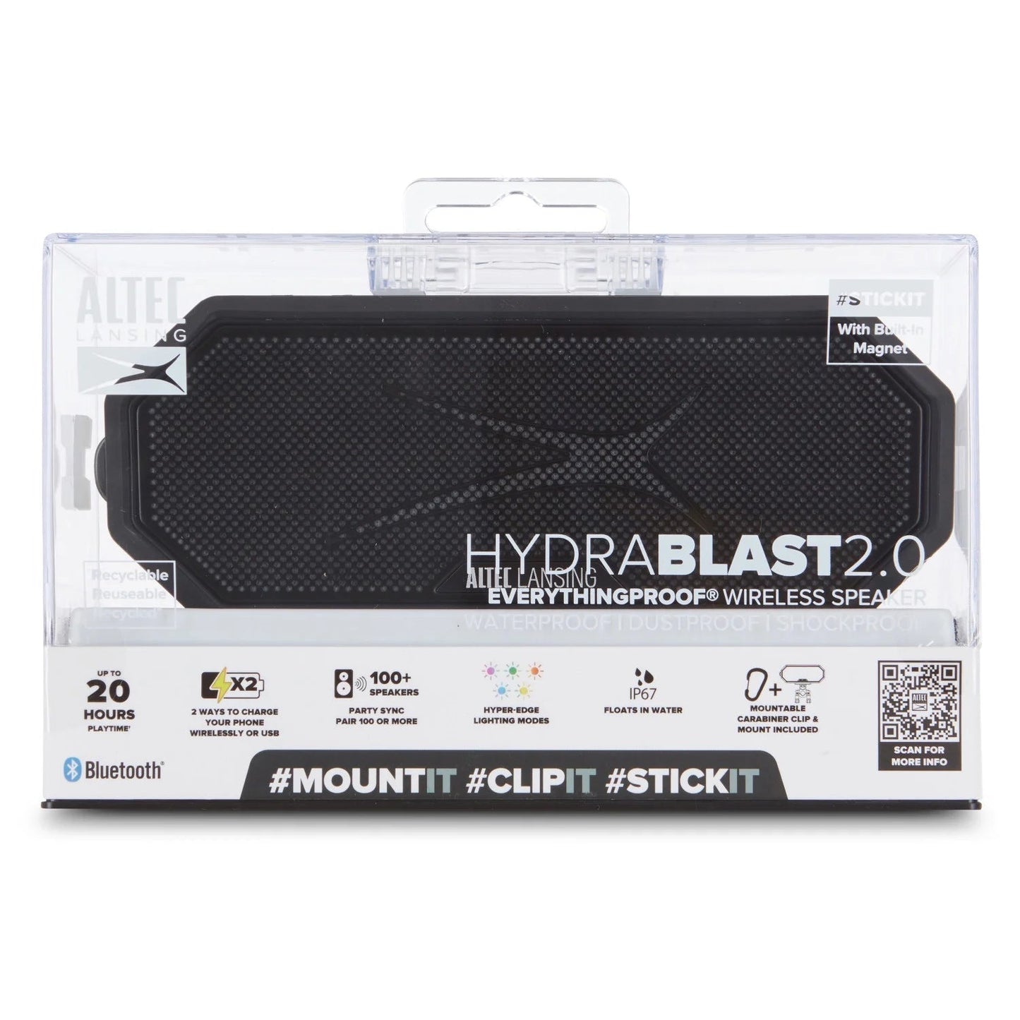 Hydra Blast 2.0 LED Lighting Floatable Waterproof Wireless Magnetic Bluetooth Portable Speaker, Black, IMW1302