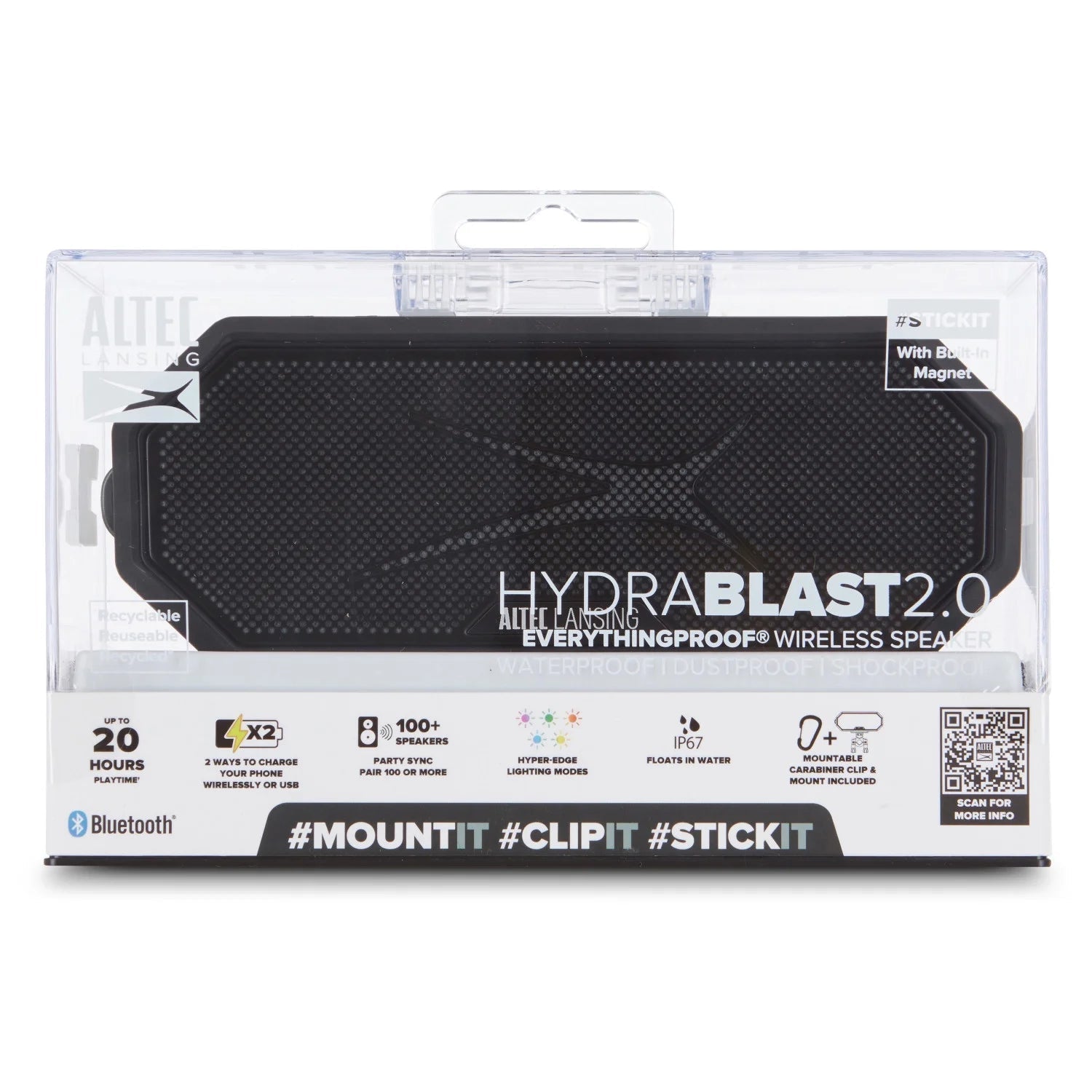 Hydra Blast 2.0 LED Lighting Floatable Waterproof Wireless Magnetic Bluetooth Portable Speaker, Black, IMW1302