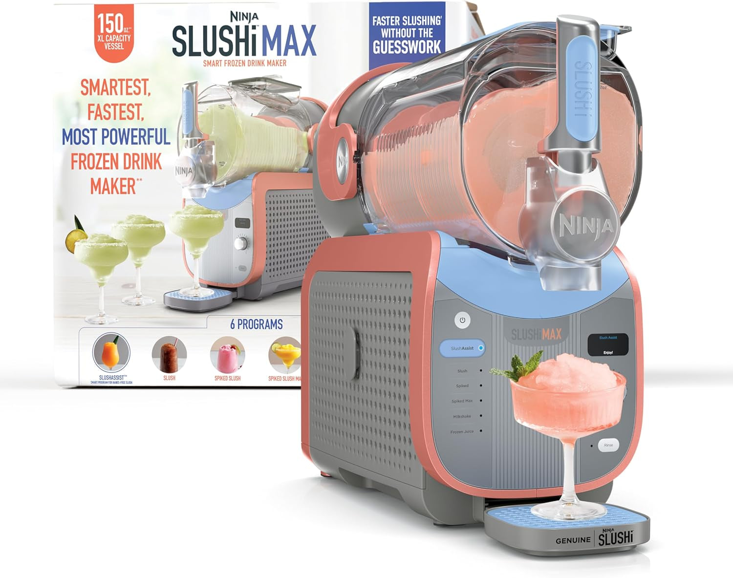 Ninja Slushi Max XXL Smart Frozen Drink Maker | Top Performance & Smart Technology, Party-Size 150Oz Capacity, No Ice Needed, 6 Programs, Ideal Temp & Texture up to 12 Hours | Peach FS605