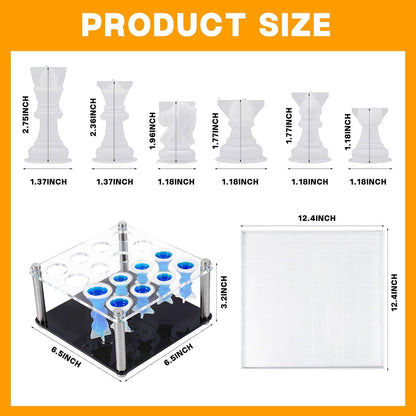 Resin Chess Set Mold with 1Pack Chess Piece Holder, 16 Pieces Full Size 3D Silicone Chess Molds 1 Chessboard Mold for Epoxy Resin Casting, DIY Chess Board Game and Home Decoration Family Party