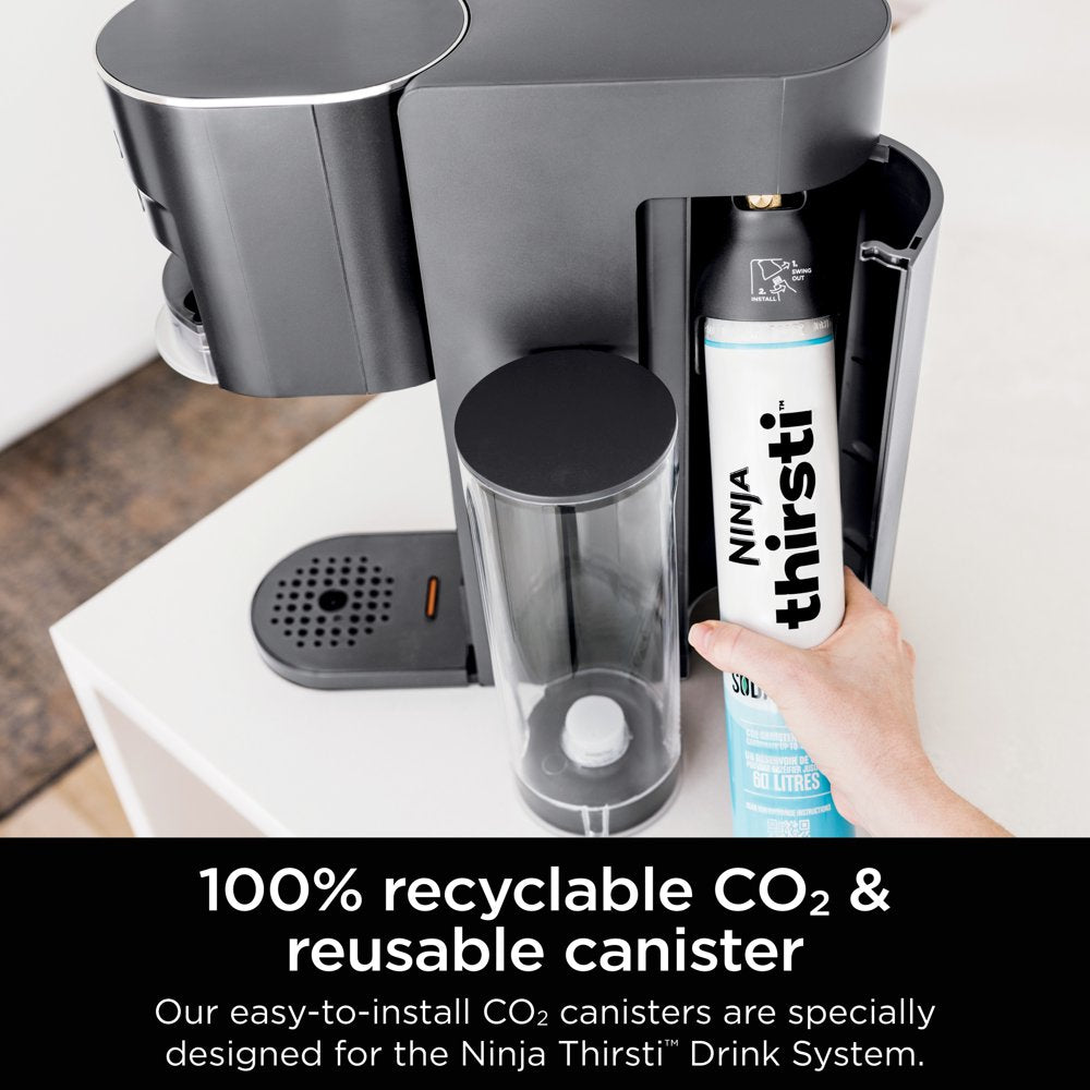 Thirsti Drink System Complete Still and Sparkling Customization Drink Kit with CO2 Canister, Flavors, and 48Oz Reservoir, WC1000, Gray