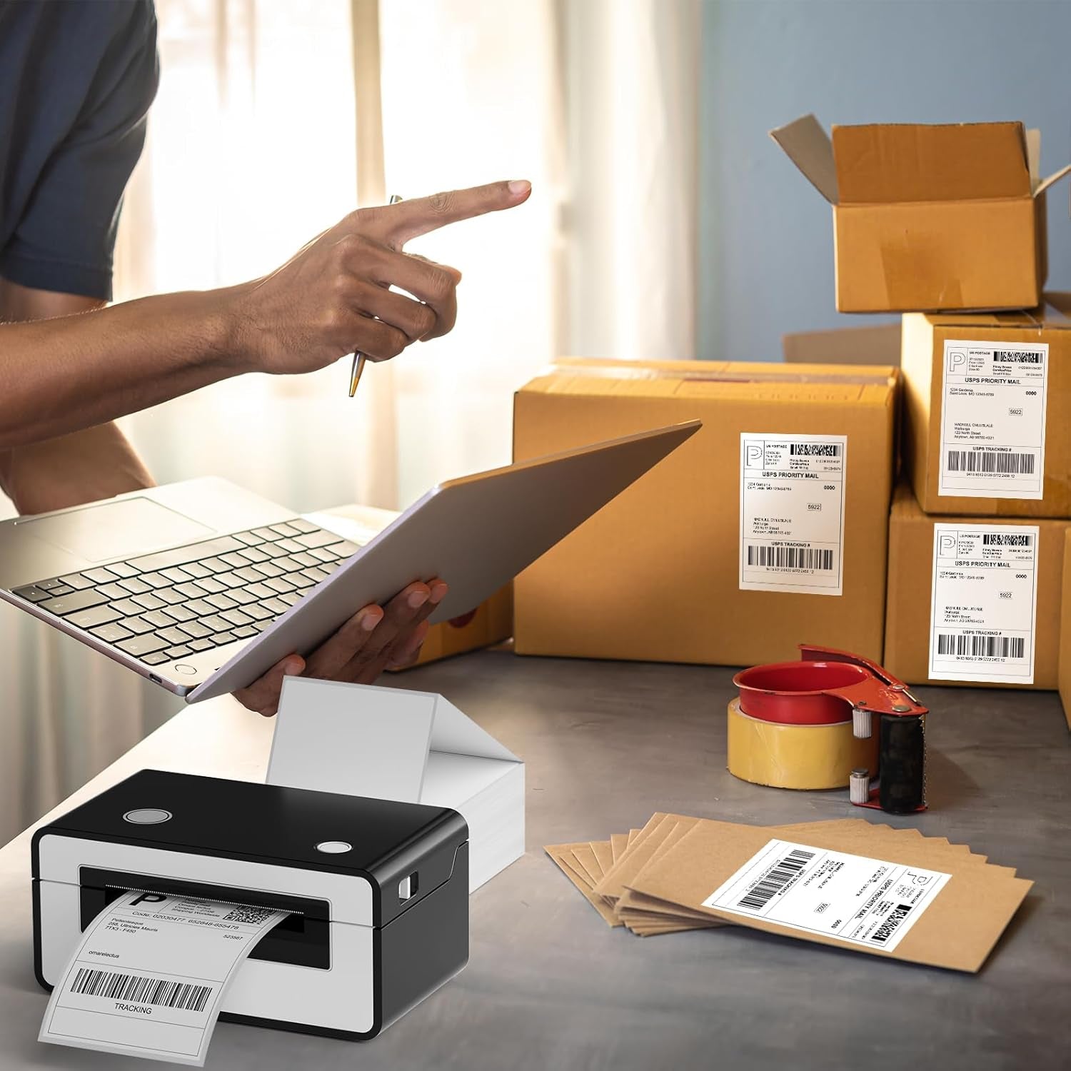 4 X 6 Direct Thermal Shipping Labels with Perforations, Pack of 500 Thermal Labels, Permanent Adhesive, White Mailing Fanfold Label for Thermal Printer