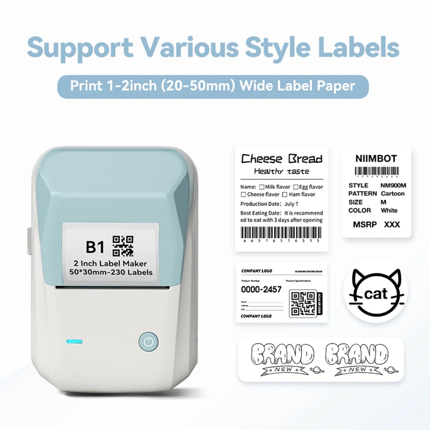 B1 Label Makers, 2 Inch Bluetooth Label Maker Auto Identification Portable Label Printer (Cyan)