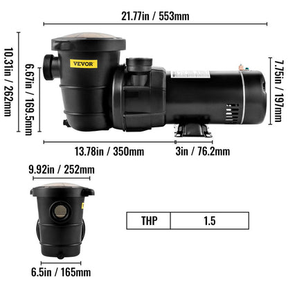 Swimming Pool Pump, 1.5HP 115V, 1100W Single Speed Pumps for above Ground Pool W/ Strainer Basket, 5280GPH Max. Flow, Certification of ETL