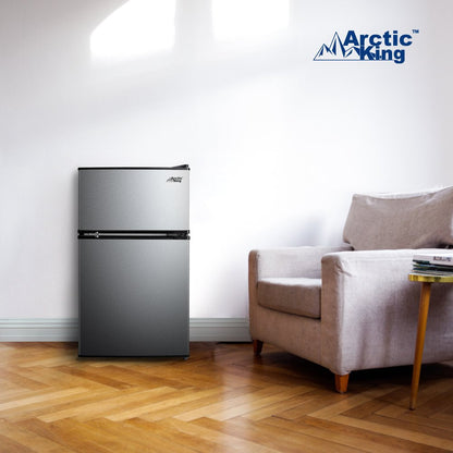 3.2 Cu Ft Two Door Mini Fridge with Freezer, Stainless Steel, E-Star, ARM32D5ASL